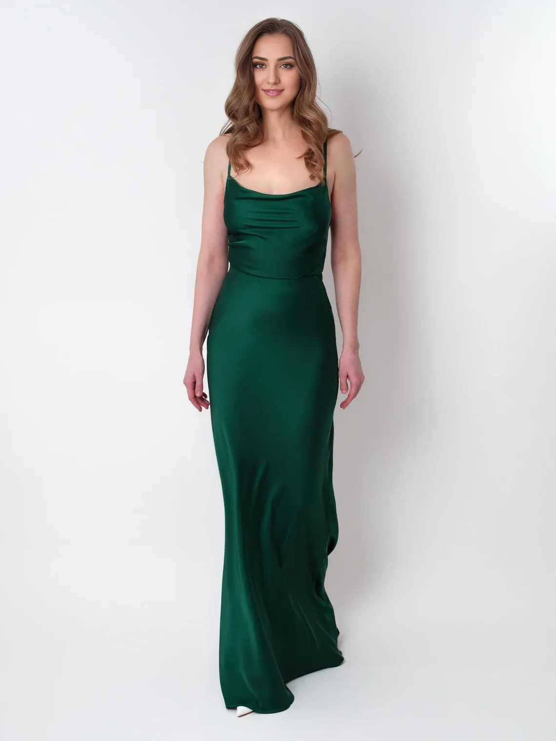 Dark Green Silk Slip Spaghetti Strap Bridesmaid Dress Wedding Guest Dress Evening Dress