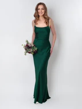 Dark Green Silk Slip Spaghetti Strap Bridesmaid Dress Wedding Guest Dress Evening Dress