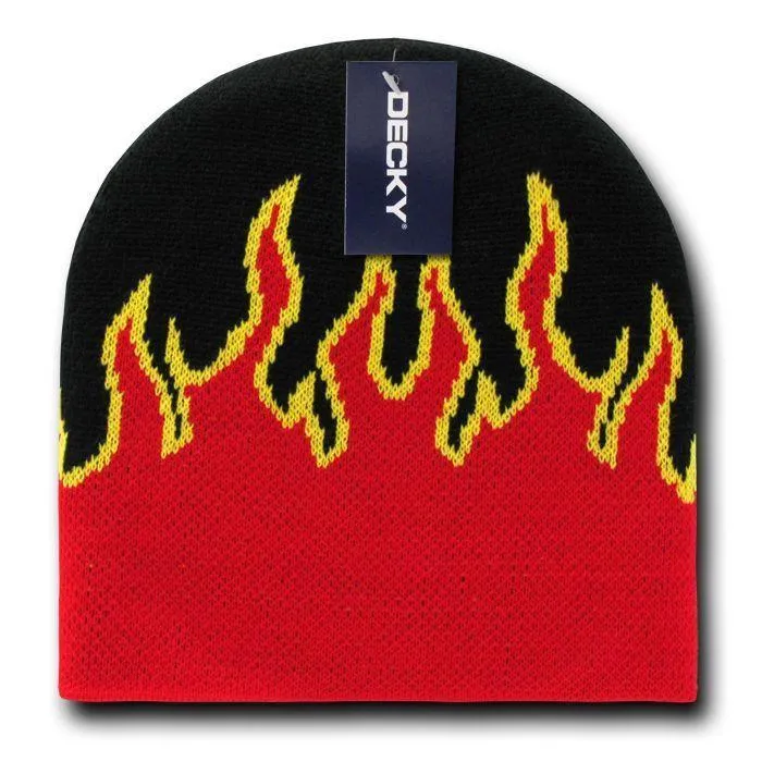 Decky Fire Flames Tribal Beanies Hats Caps Ski Skull Short Uncuffed Winter