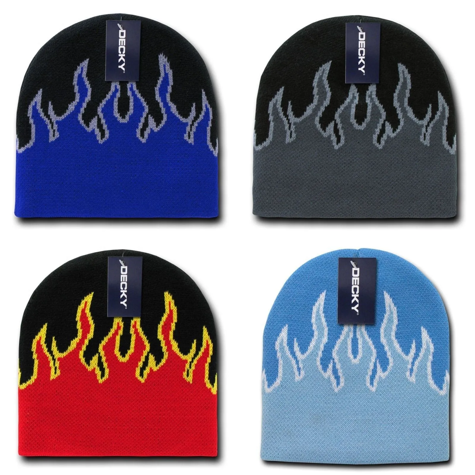 Decky Fire Flames Tribal Beanies Hats Caps Ski Skull Short Uncuffed Winter