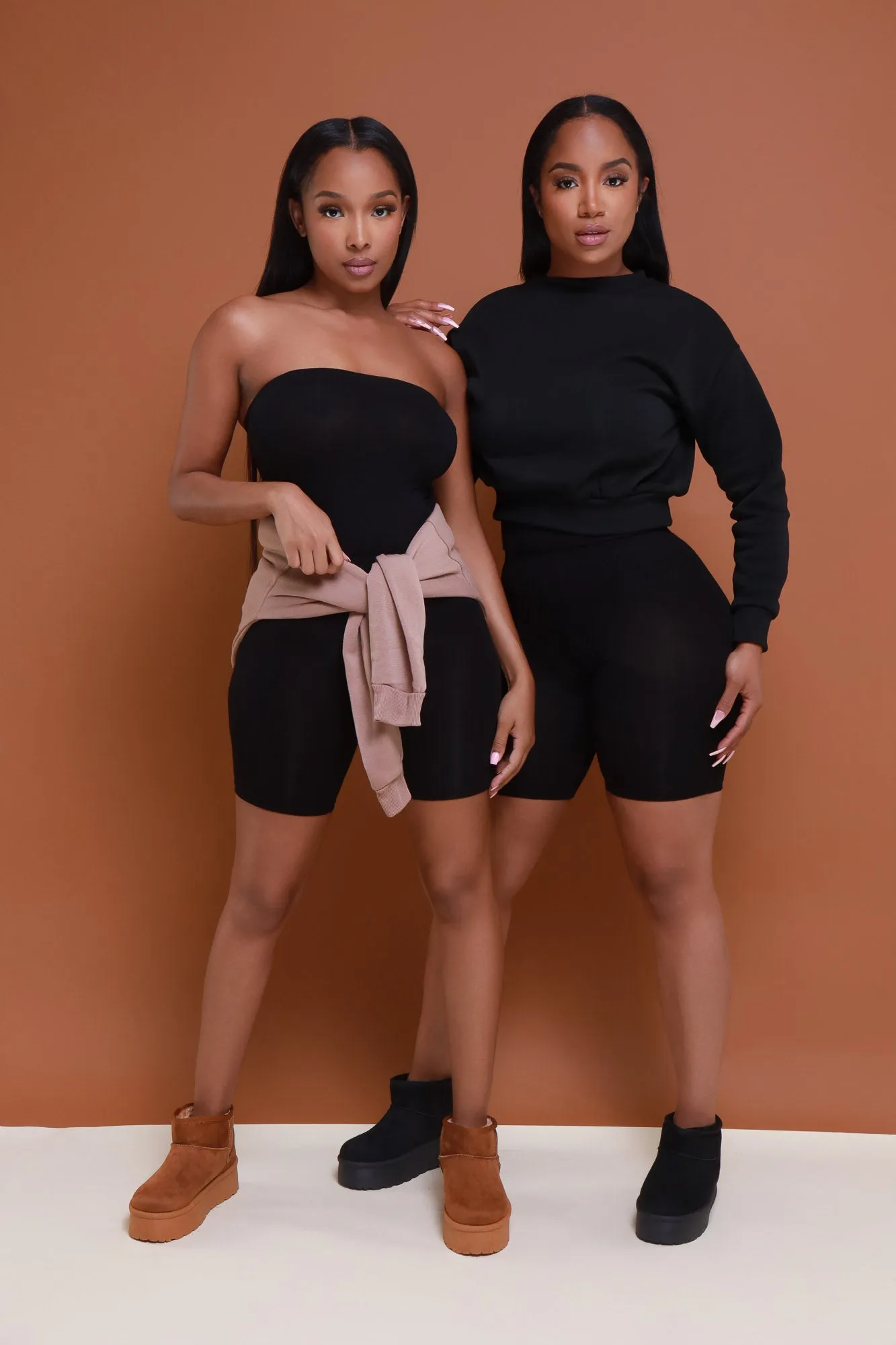 Fade To Black 3 Piece Crewneck Bodysuit Short Set - Black/Black