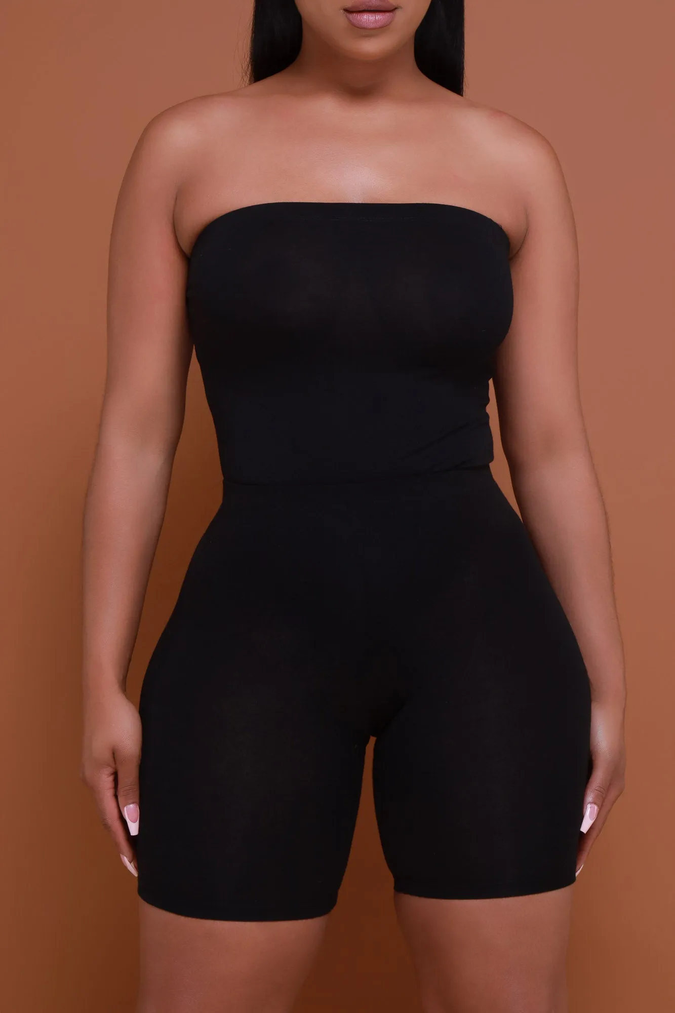 Fade To Black 3 Piece Crewneck Bodysuit Short Set - Black/Black