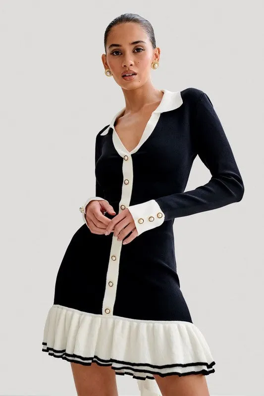 Fashion Cream Button-Up Sweater Dress