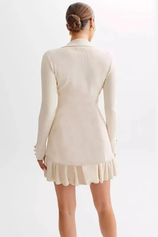 Fashion Cream Button-Up Sweater Dress