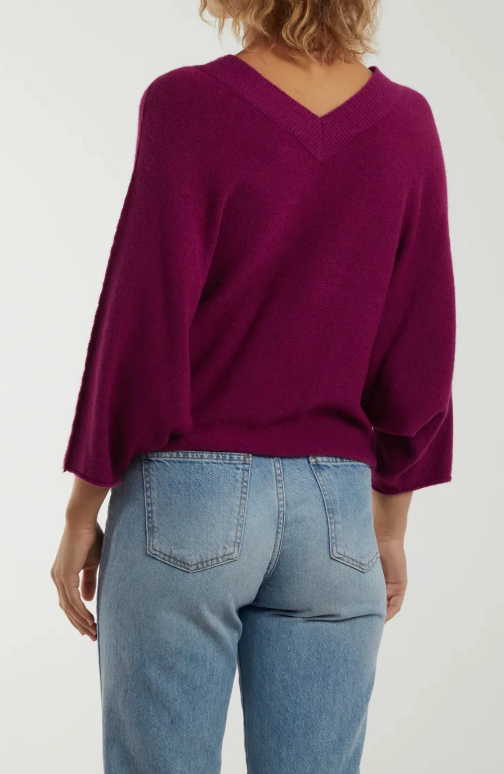 Fine Knit V-Neck 3/4 Sleeve Jumper (3 Colours)