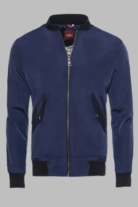 Flap Pockets Zippered Blue Men Bomber Coat - Wessi