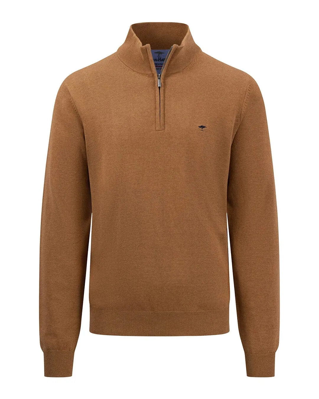 Fynch-Hatton Brown Classic Zip Neck Jumper