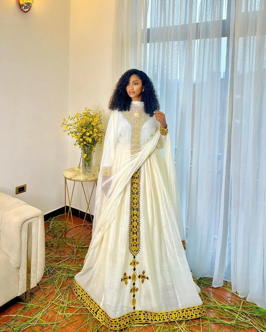 Gorgeous Yellow Habesha Dress: with Black Detailing Traditional Ethiopian Dress