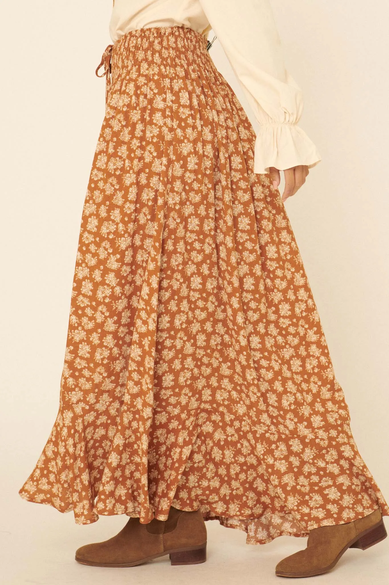 Harvest Blooms Floral Button-Front Maxi Skirt