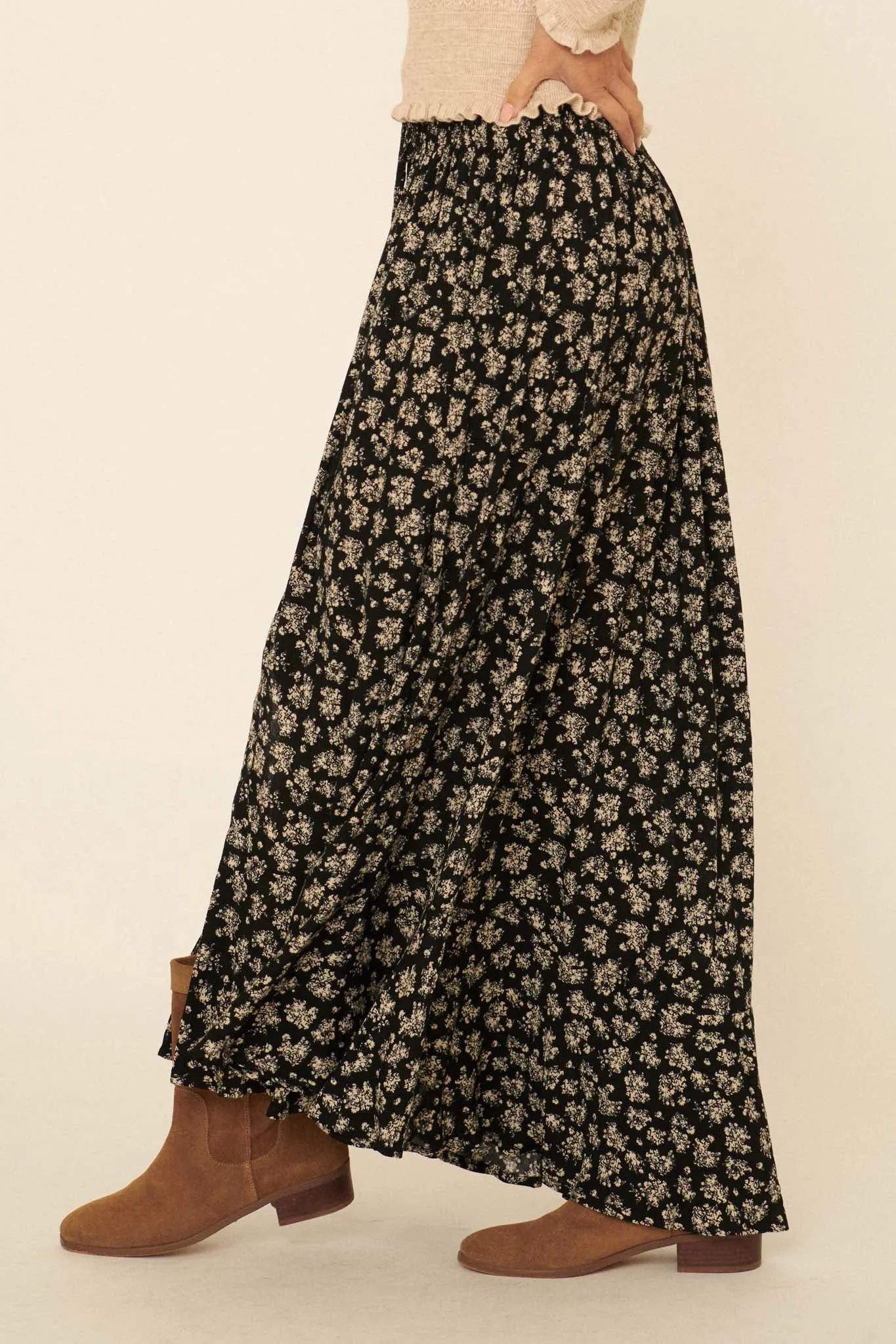 Harvest Blooms Floral Button-Front Maxi Skirt