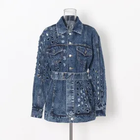 Hole loose lace denim jacket