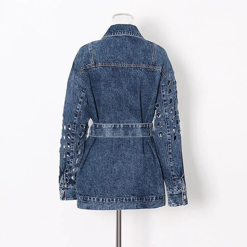 Hole loose lace denim jacket