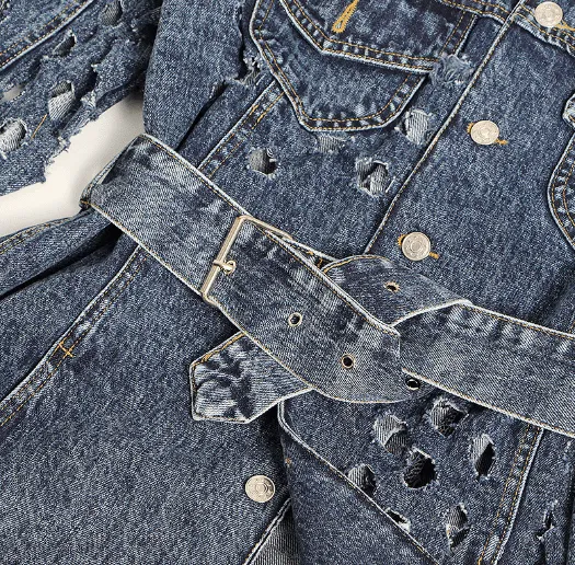 Hole loose lace denim jacket