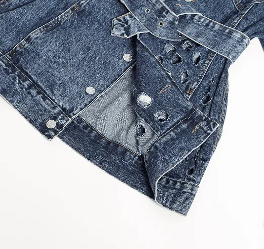 Hole loose lace denim jacket