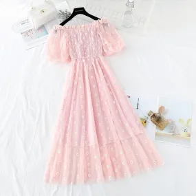 Kawaii Daisy Puff Sleeve Summer Dress