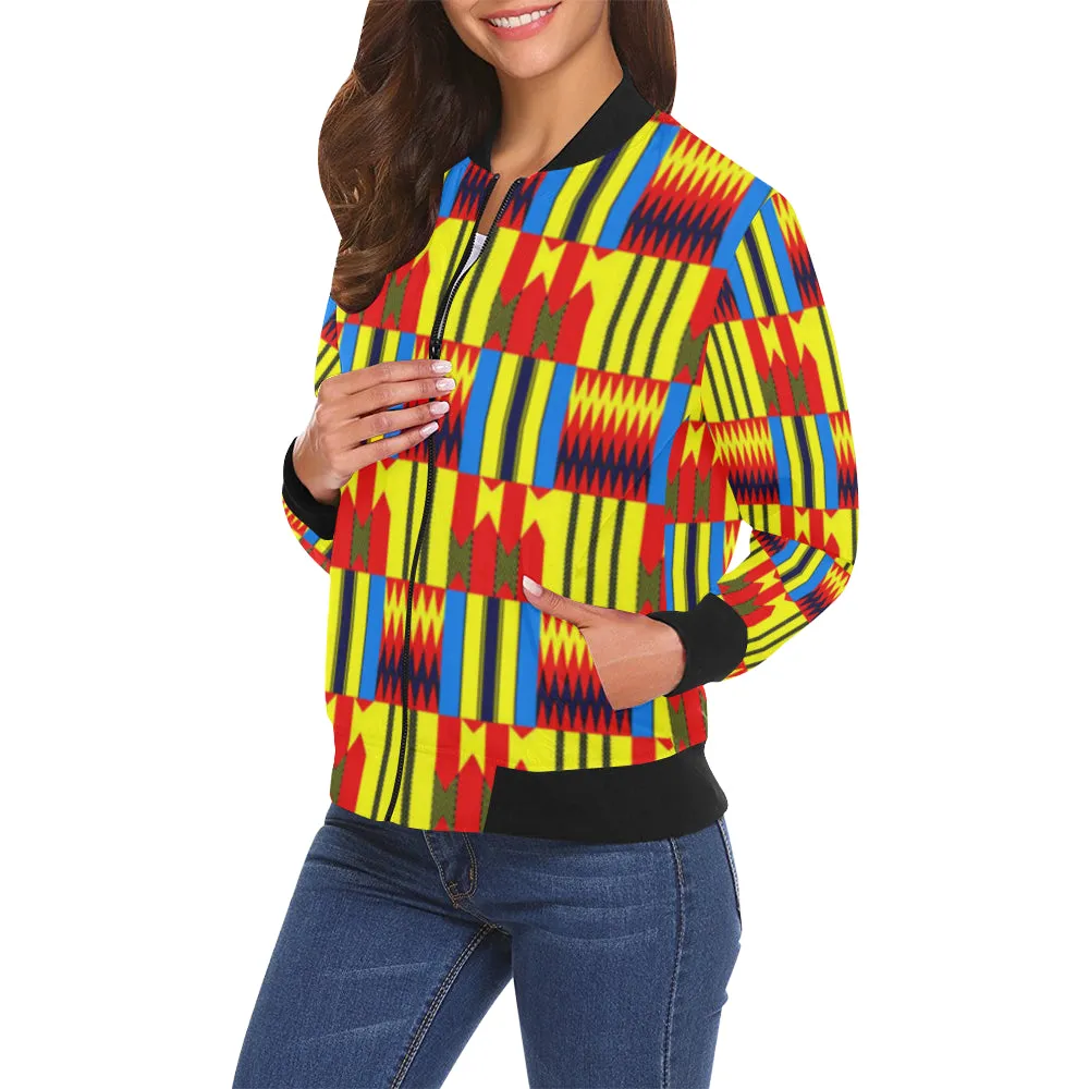 KENTE BLUE All Over Print Bomber Jacket for Women