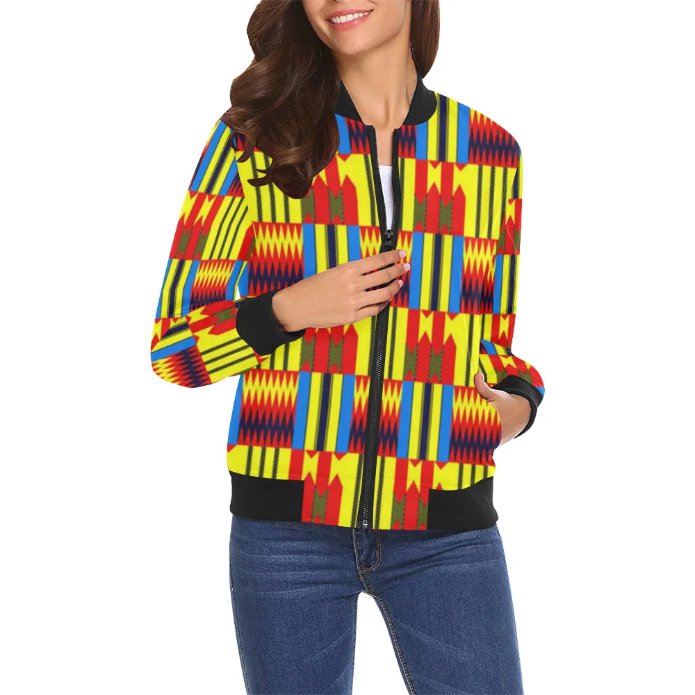 KENTE BLUE All Over Print Bomber Jacket for Women