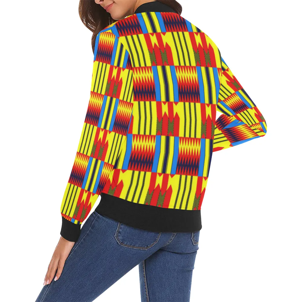 KENTE BLUE All Over Print Bomber Jacket for Women