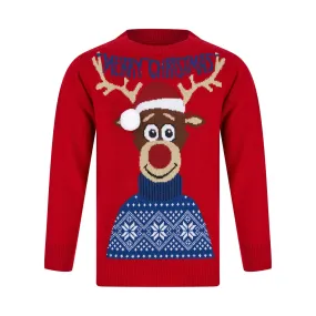 Kids Merry Christmas Antlers Reindeer Xmas Jumper