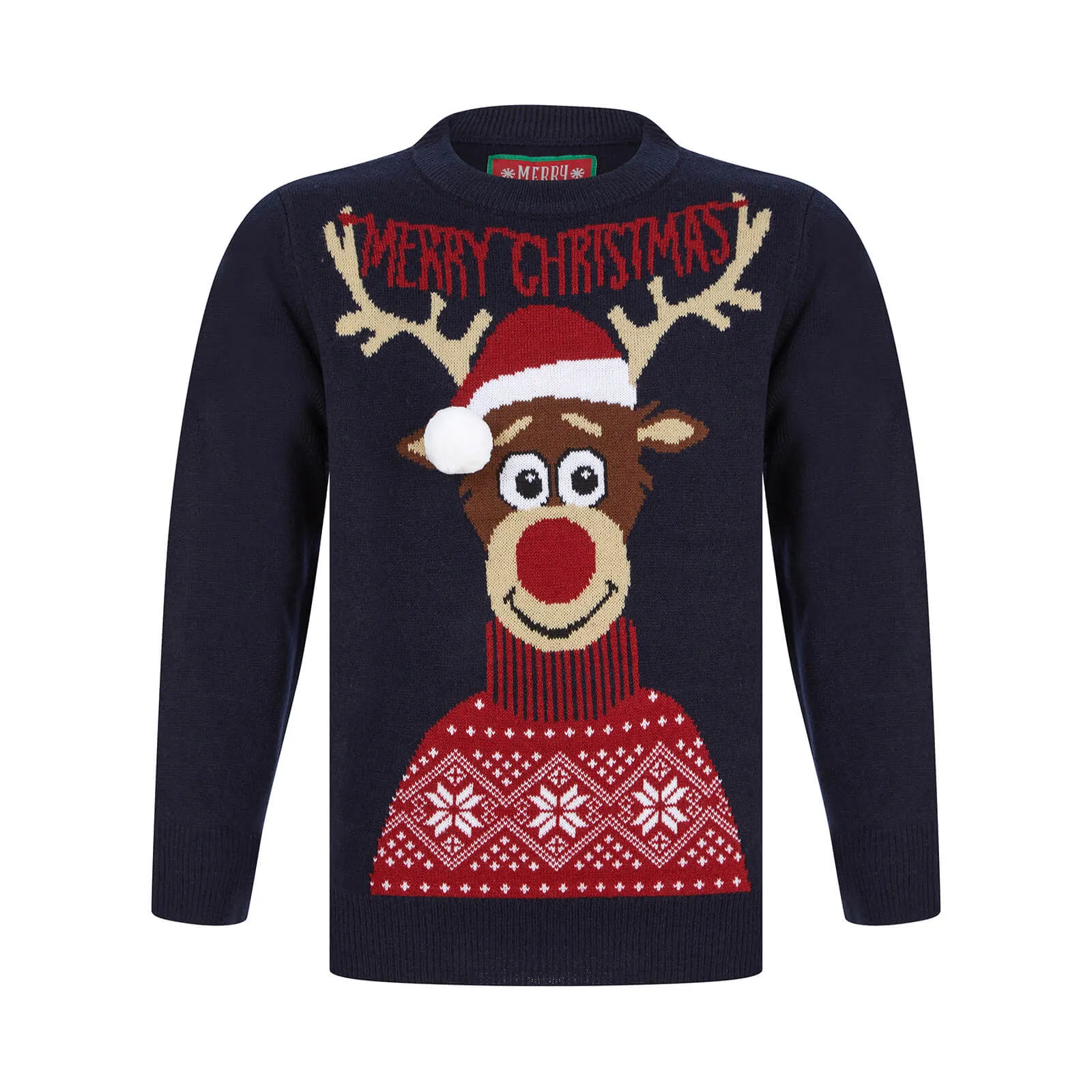 Kids Merry Christmas Antlers Reindeer Xmas Jumper