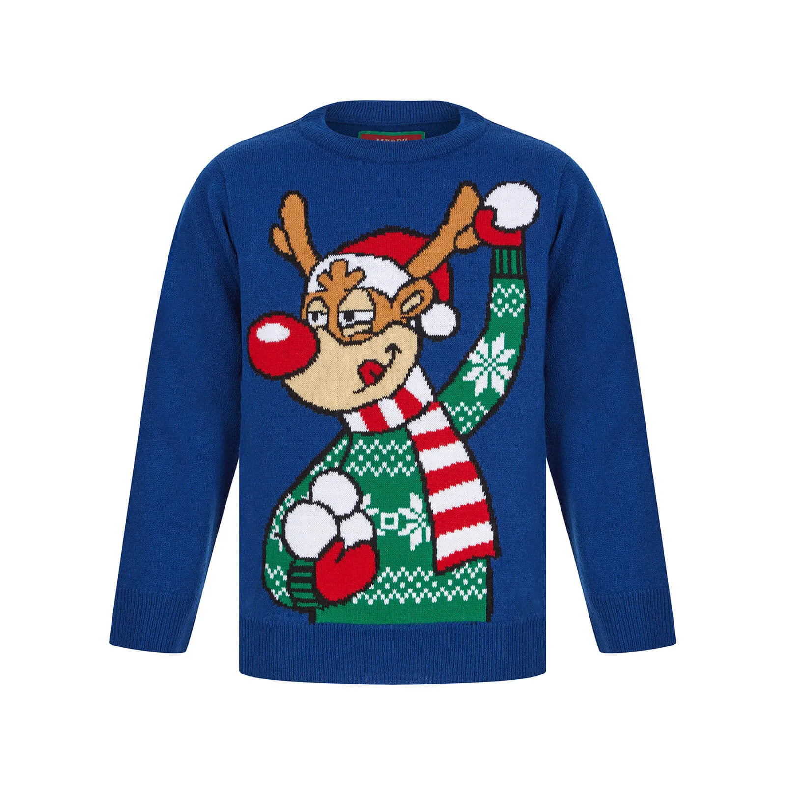 Kids Reindeer Throwing Snowballs Christmas Jumper