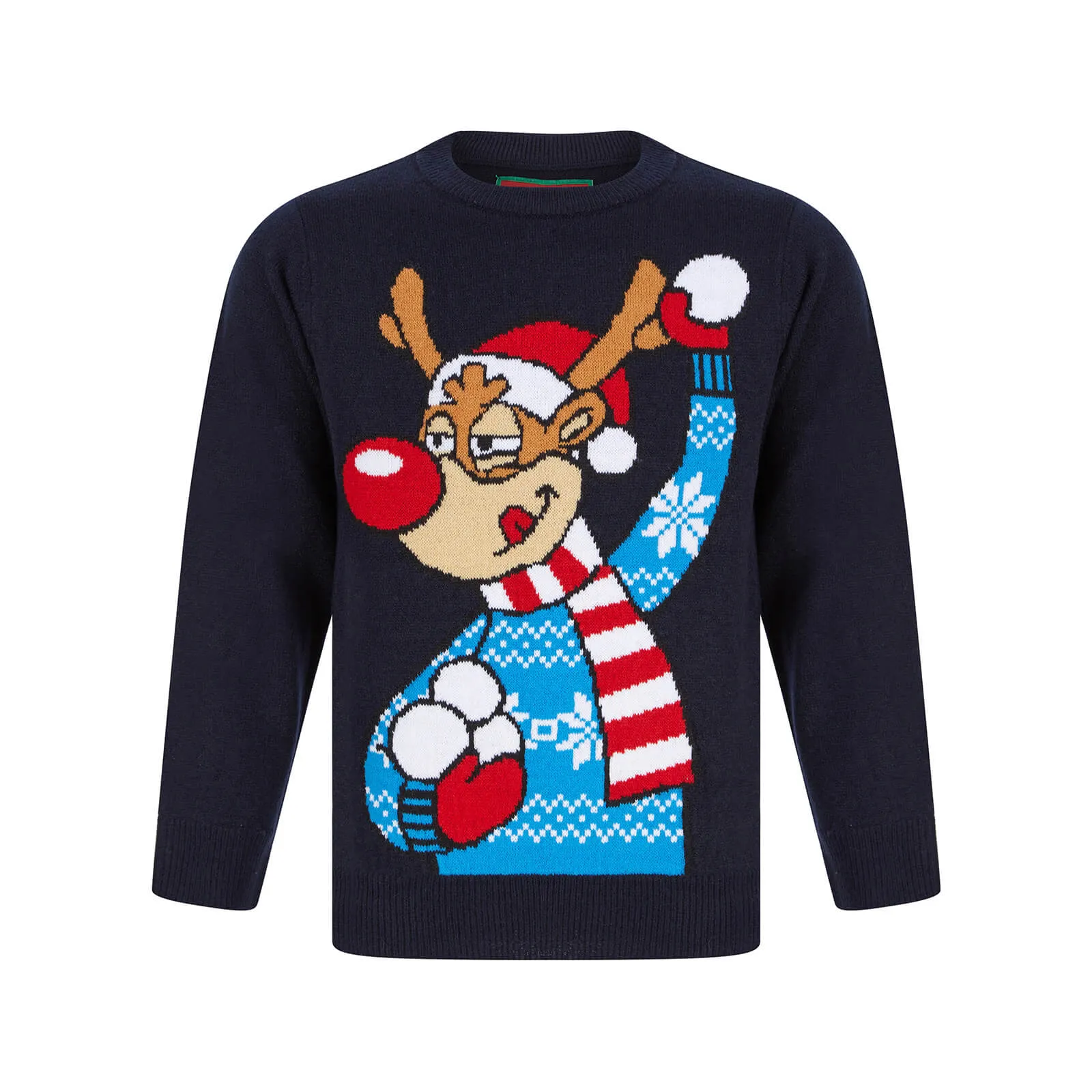 Kids Reindeer Throwing Snowballs Christmas Jumper