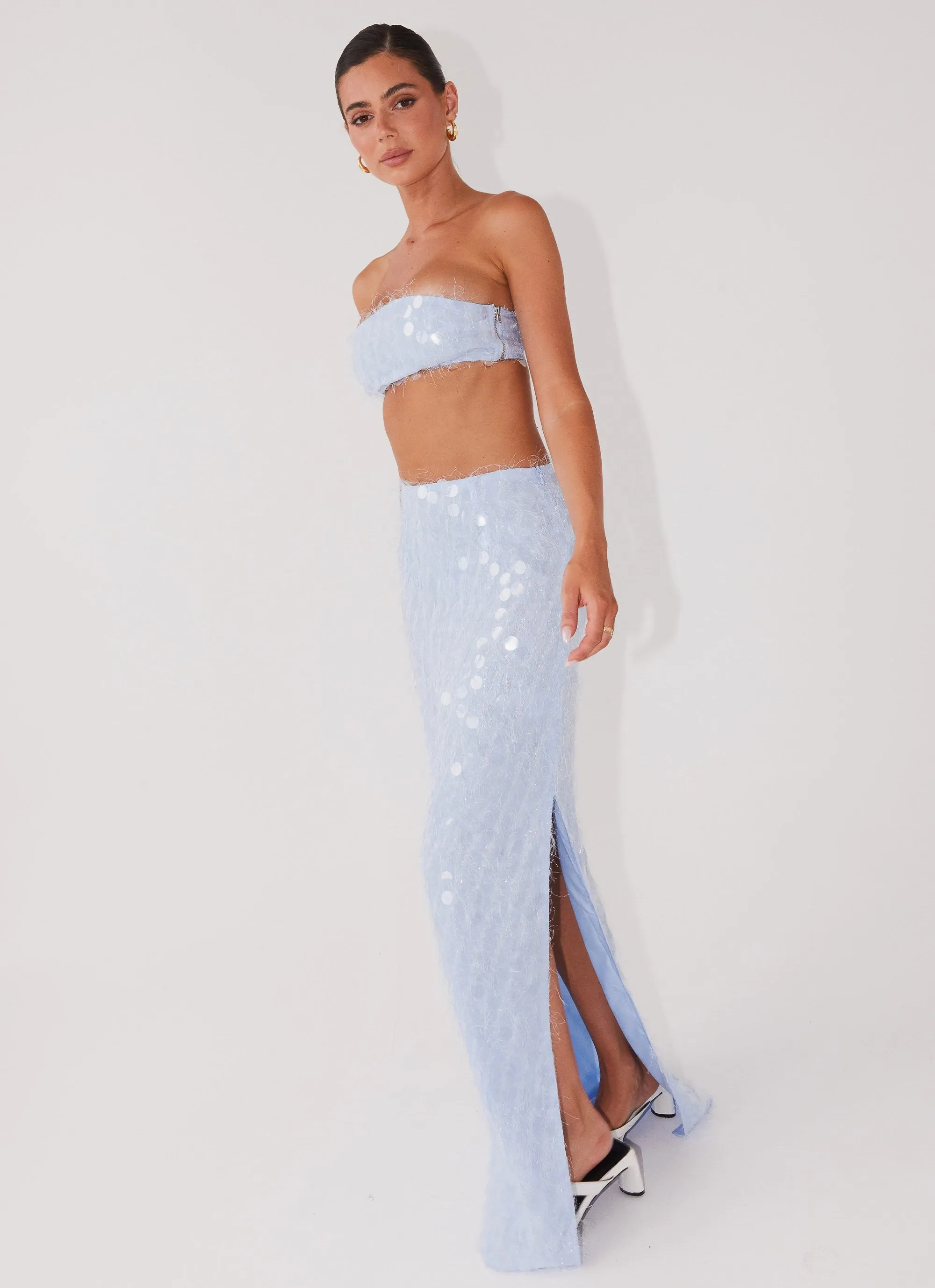 Kyleigh Textured Sequin Maxi Skirt - Lavender Mist