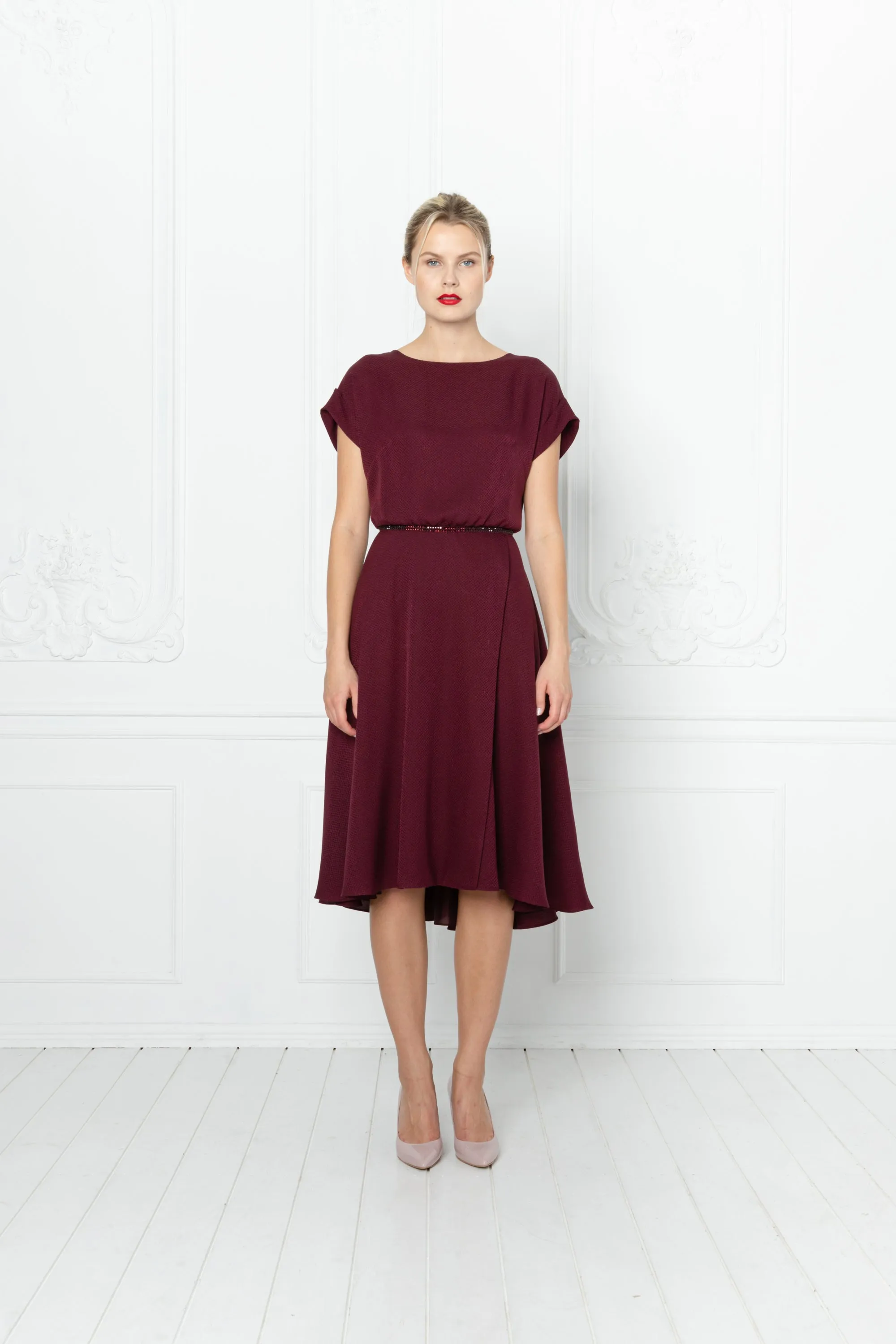 LEIBNITZIA BURGUNDY SILK DRESS WITH THE BELT