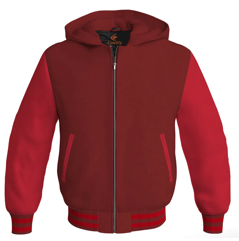 Letterman Hoodie Maroon Body and Red Leather Sleeves Varsity Hoodie