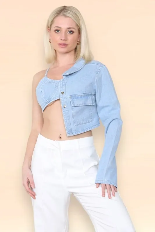 Light Blue wash one Sleeve denim top