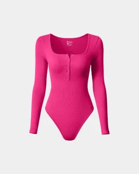 Long Sleeve Button Square Neck Tops Bodysuits