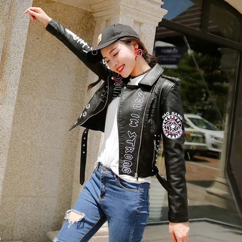 Long sleeve zipped leather jacket