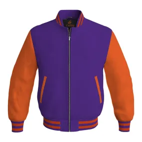 Mens Bomber Jacket Purple Body and Orange Leather Sleeves Bomber Jacket