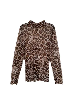 Mesh Mock Turtleneck - Leopard