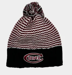 Mini Chevron Beanie w/ Pom White/Burgundy/Black