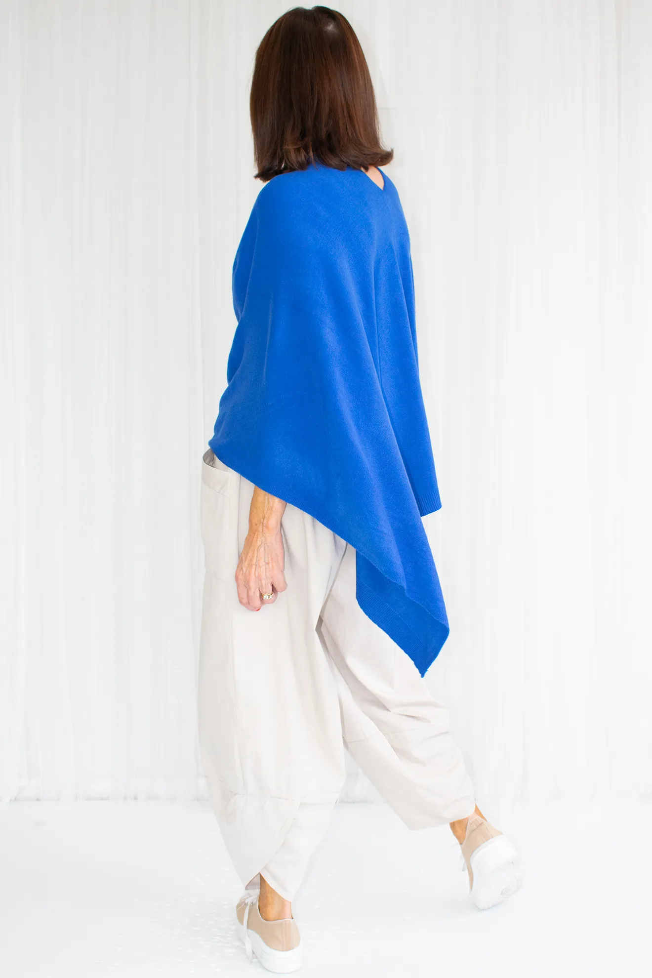 Mollie-Ann Poncho Style Fine Knit in Royal Blue