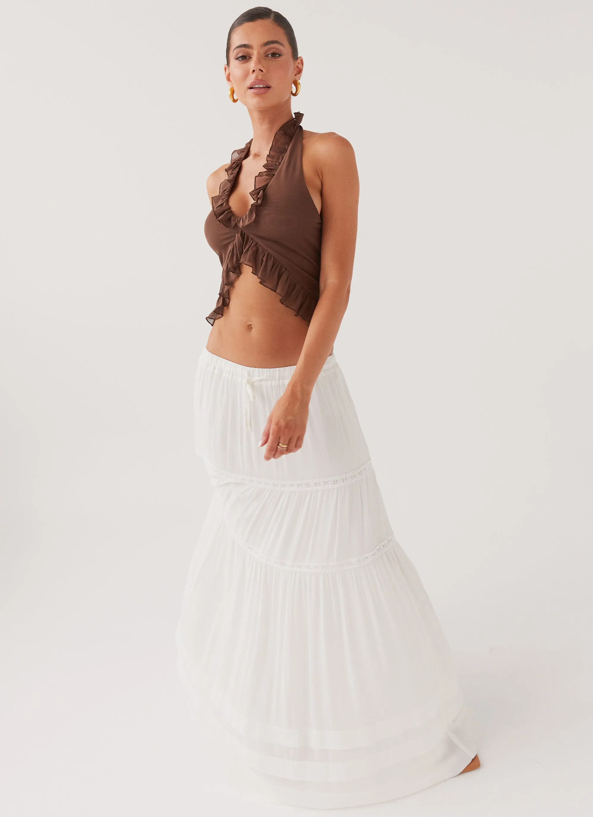 Moonstone Tiered Maxi Skirt - White