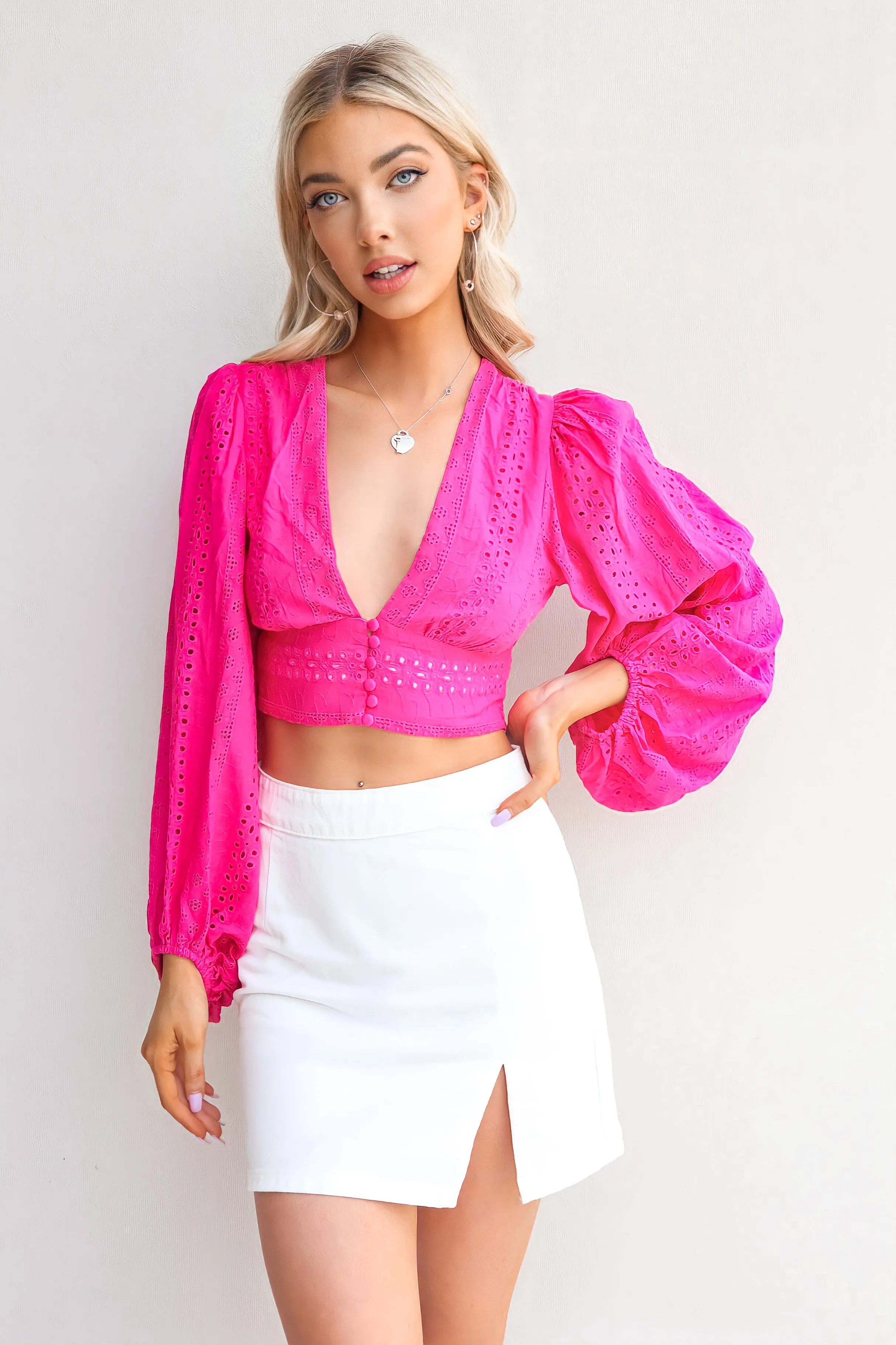 Nancy Top - Fuchsia Pink / Baby Blue