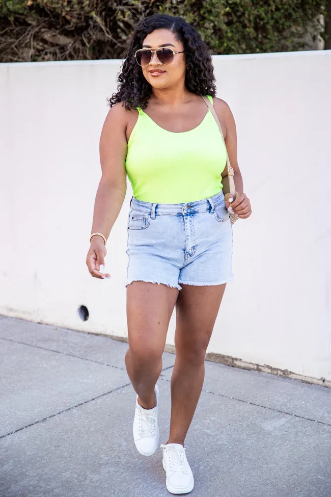 Neon Eyes Lime Ribbed Scoop Neck Bodysuit FINAL SALE