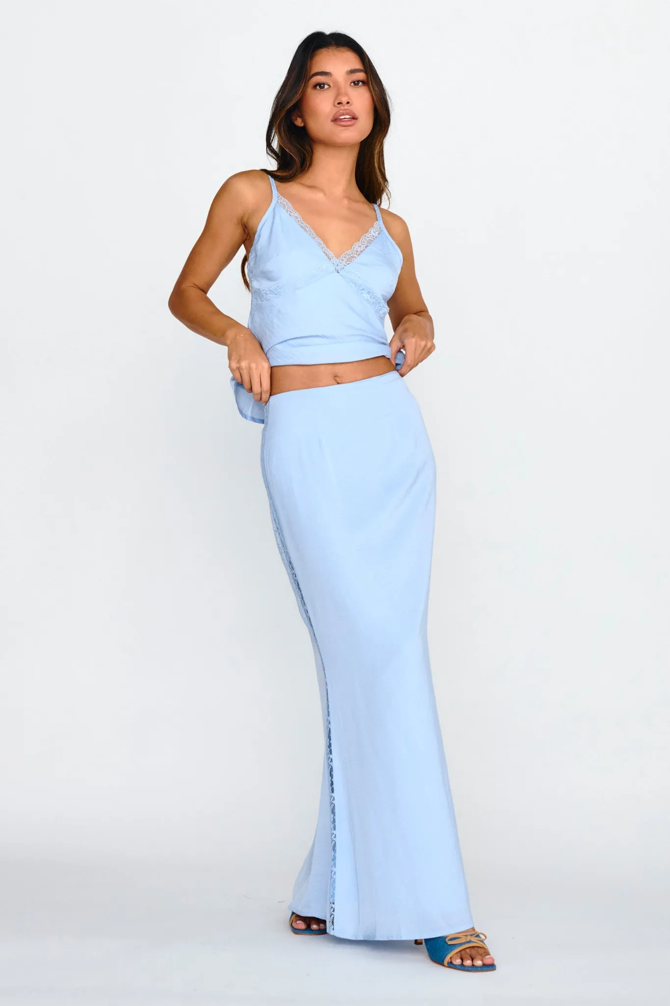 Pammy Lace Trim Maxi Skirt Cloud Blue