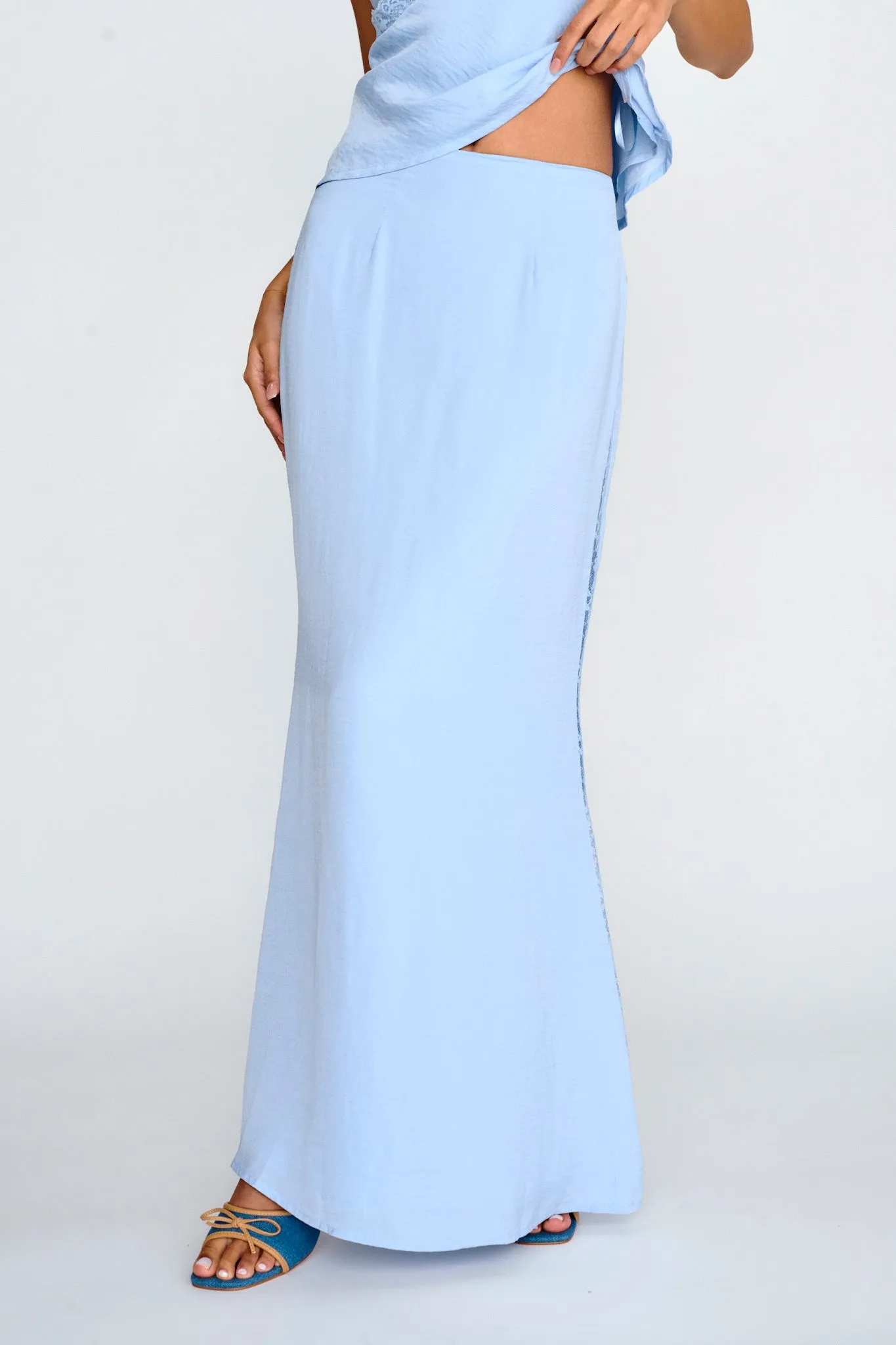 Pammy Lace Trim Maxi Skirt Cloud Blue