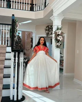 Red Chic Habesha Dress With White Details Modern Habesha Kemis Ethiopian Dress Style