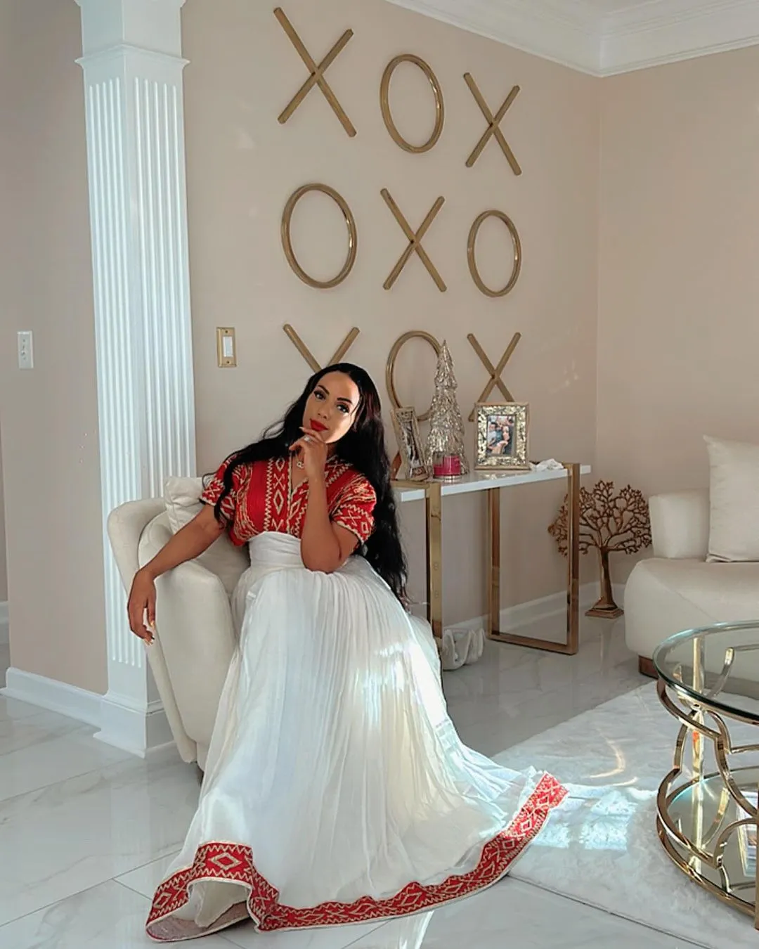 Red Chic Habesha Dress With White Details Modern Habesha Kemis Ethiopian Dress Style