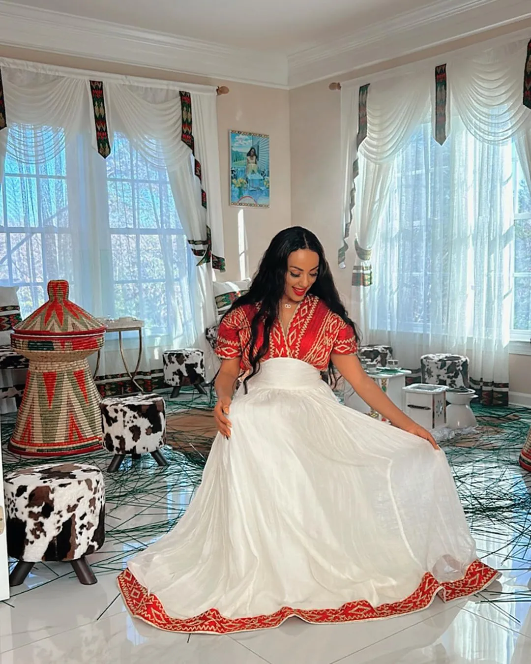 Red Chic Habesha Dress With White Details Modern Habesha Kemis Ethiopian Dress Style