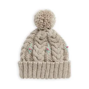 Red Heart Embroidered Cable Knit Hat