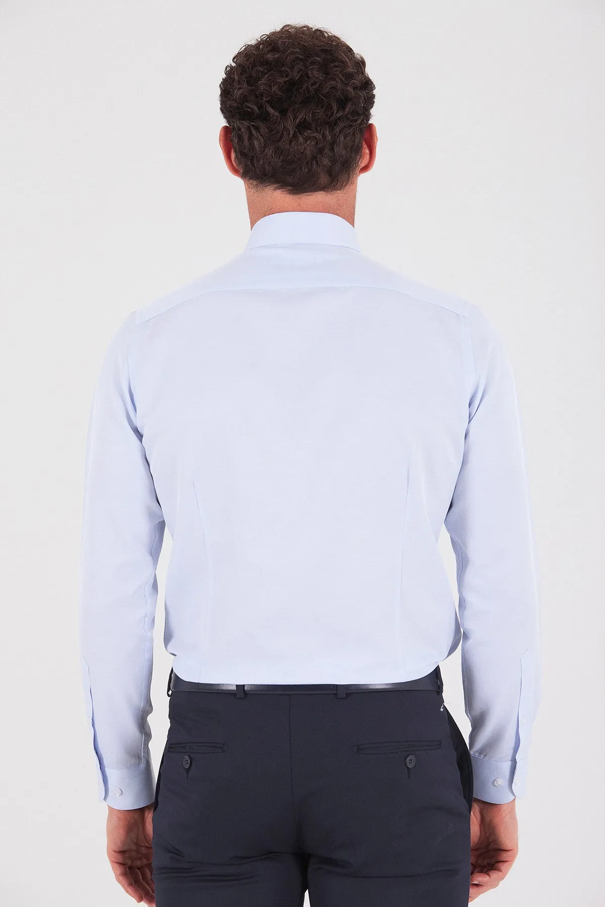 Regular Fit Long Sleeve Plain Cotton Blend Dress Shirt, Ice Blue