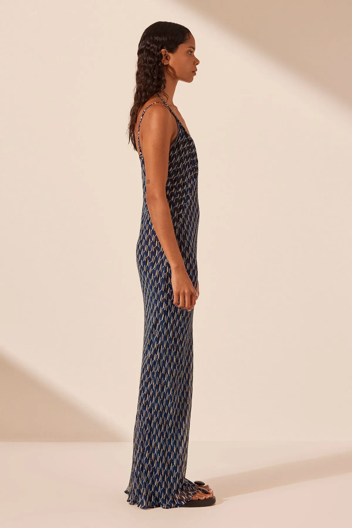 RENATA LAYERED HALTER PLUNGED SLIP MAXI DRESS