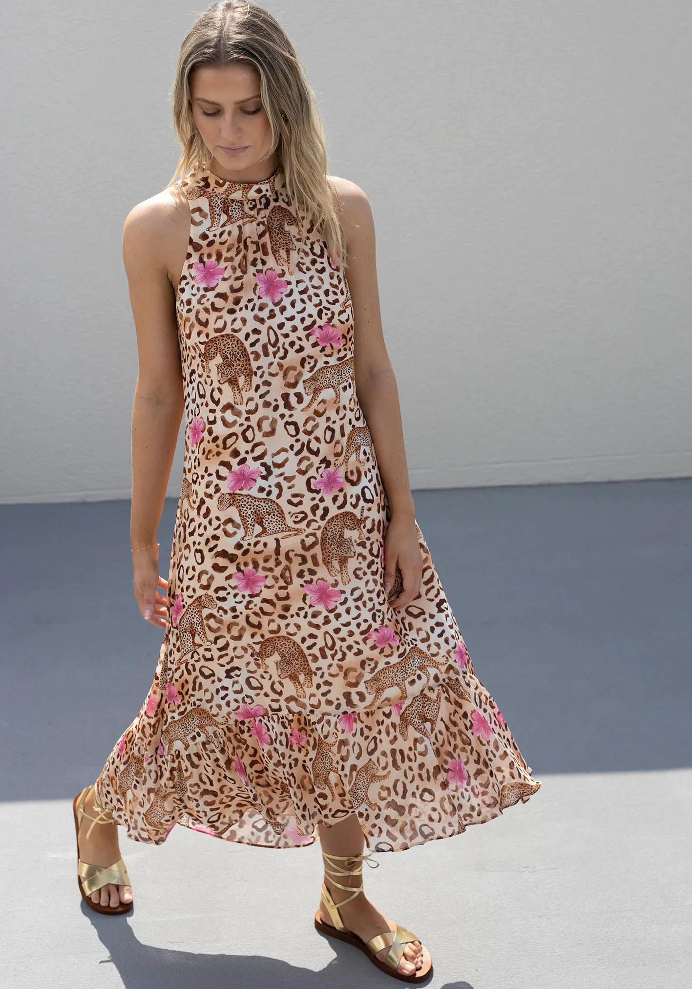 Resort Leopard Sleeveless Midi Dress