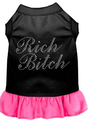 Rhinestone Rich Bitch Dress Black With Bright Pink Xl (16)