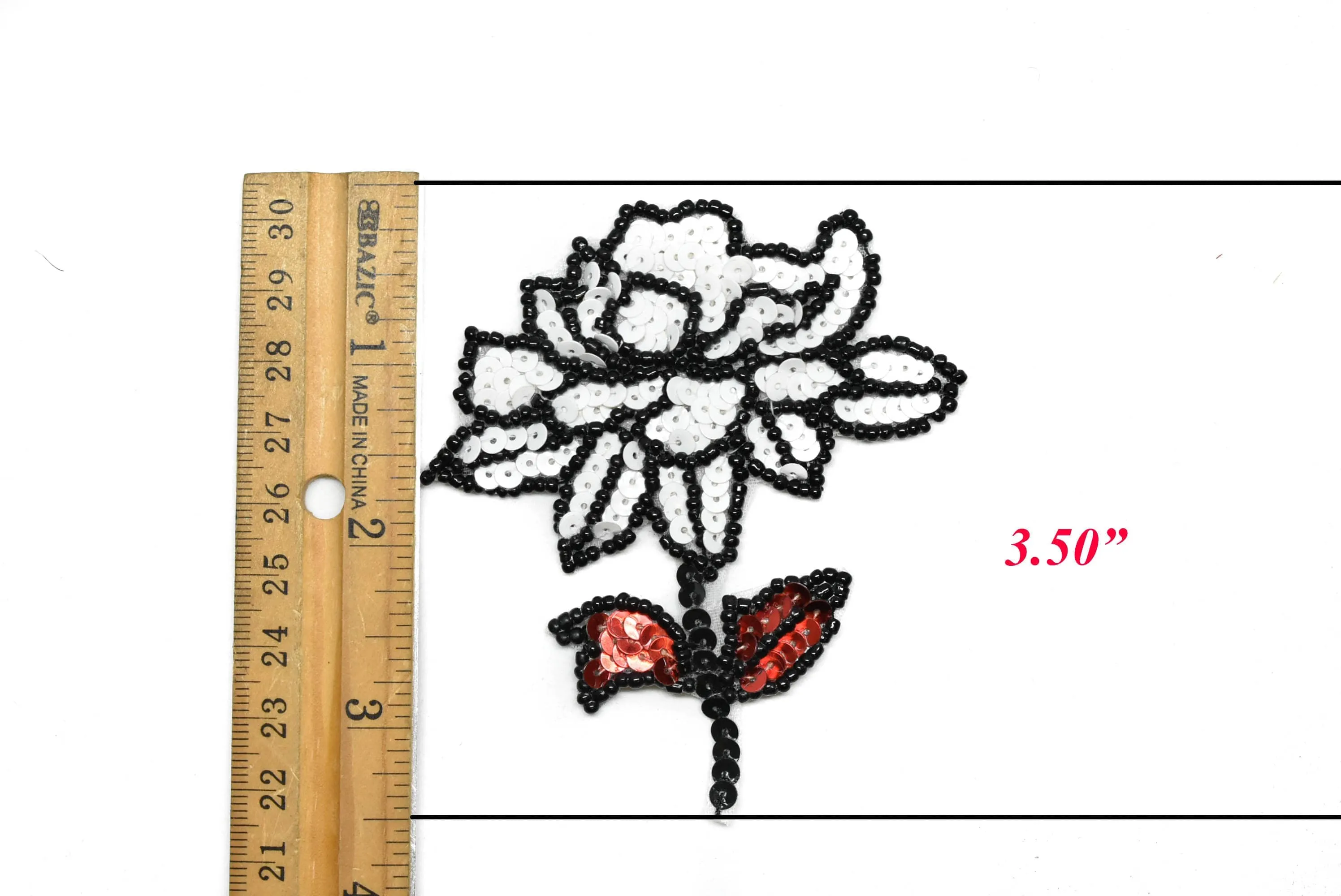 Sequins Iron-on Flower Applique with Black Beads 3" x 3.50"- 1 Piece